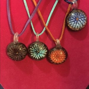 Glass leather flower necklace new handmade hippie